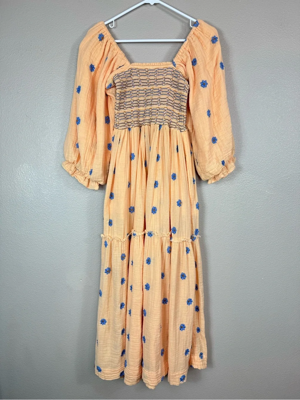 Free People Dahlia Embroidered Maxi dress Coral Strands Combo Orange Blue D